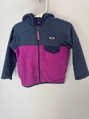 Patagonia Kids Hooded Micro D Snap-T Fleece Jacket - Navy & Purple